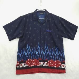 Stylo DNM Engineering Shirt Mens XL Blue Red Las Vegas Casino Shirt Camp Collar